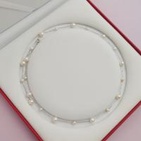Freshwater Pearl Brass Necklace, with Brass, fashion jewelry & for woman, white, 4-7mm Approx 21.65 Inch 