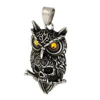 Stainless Steel Animal Pendants, 316 Stainless Steel, with Crystal, Owl, polished, fashion jewelry & DIY & blacken, two different colored Approx 6mm 