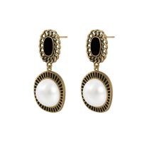 Brass Drop Earring, with Plastic Pearl, gold color plated, for woman, white and black 