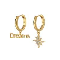 Asymmetric Earrings, Brass, plated, micro pave cubic zirconia & for woman 16mm,22mm 