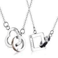 Couple Stainless Steel Necklace, 316L Stainless Steel, with 2.36inch extender chain, Unisex & with rhinestone Approx 17.72 Inch 