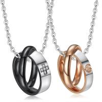 Couple Stainless Steel Necklace, 316L Stainless Steel, fashion jewelry & Unisex & with rhinestone Approx 19.96 Inch 