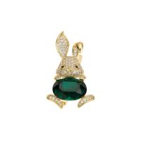 Rhinestone Brass Brooch, with Glass Rhinestone, Rabbit, fashion jewelry & micro pave cubic zirconia & for woman, golden 