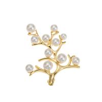Kunststoff-Perlen-Brosche, Messing, mit Kunststoff Perlen, Modeschmuck & für Frau, goldfarben, 33x40mm, verkauft von PC