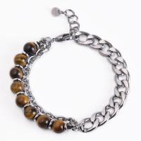 Gemstone Bracelets, 304 Stainless Steel, with Gemstone & for man, 8mm Approx 6.6-8.5 Inch 