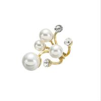 Plastic Pearl Zinc Alloy Finger Ring, with Plastic Pearl, gold color plated, for woman & with rhinestone, golden 