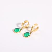 Stainless Steel Drop Earring, 304 Stainless Steel, Dome, Vacuum Ion Plating, fashion jewelry & for woman & with rhinestone, green Inner Approx 10mm 