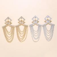 Fashion Fringe Earrings, Rhinestone, with Zinc Alloy, Geometrical Pattern, plated, for woman & hollow 150mm 
