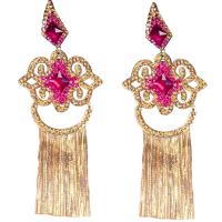 Fashion Fringe Earrings, Rhinestone, with Zinc Alloy, Geometrical Pattern, gold color plated, for woman & hollow 