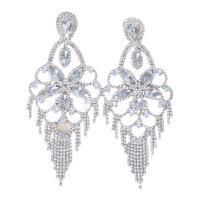 Zinc Alloy Rhinestone Drop Earring, Geometrical Pattern, plated, fashion jewelry & for woman & with rhinestone & hollow 100mm 