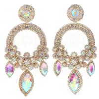 Zinc Alloy Rhinestone Drop Earring, with Zinc Alloy, Geometrical Pattern, plated, for woman & hollow 