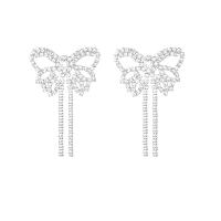 Fashion Fringe Earrings, Zinc Alloy, Butterfly, platinum color plated, for woman & with rhinestone & hollow 