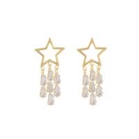 Fashion Fringe Earrings, Zinc Alloy, Star, gold color plated, micro pave cubic zirconia & for woman & hollow 