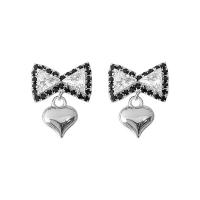 Zinc Alloy Drop Earring, Bowknot, platinum color plated, micro pave cubic zirconia & for woman 