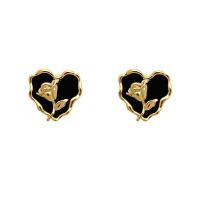 Zinc Alloy Stud Earring, Heart, gold color plated, fashion jewelry & with flower pattern & for woman 