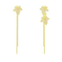Asymmetric Earrings, Zinc Alloy, Leaf, gold color plated, for woman & with rhinestone, 60mm 