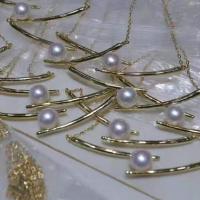 Freshwater Pearl Brass Necklace, with Copper Alloy, gold color plated, fashion jewelry & for woman, white, 8-9mm Approx 45 cm 