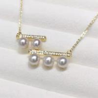 Freshwater Pearl Brass Necklace, with Brass, gold color plated, fashion jewelry & for woman & with rhinestone, 7-8mm Approx 45 cm 