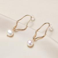 Freshwater Pearl Brass Earring, with Brass, fashion jewelry & for woman, 9-10mm 
