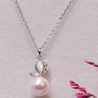 Freshwater Pearl Brass Necklace, with Shell & Brass, fashion jewelry & for woman, silver color, 8-9mm Approx 45 cm 