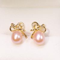Boucles d'oreilles d'eau douce de Perle , perle d'eau douce cultivée, avec laiton, Placage de couleur d'or, bijoux de mode & pour femme, 7-8mm, Vendu par paire