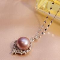 Freshwater Pearl Brass Necklace, with Brass, fashion jewelry & for woman & with rhinestone, 14mm Approx 45 cm 