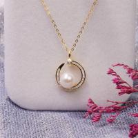 Freshwater Pearl Brass Necklace, with Brass, fashion jewelry & for woman, golden, 8-9mm Approx 45 cm 