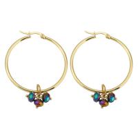 Stainless Steel Leverback Earring, 316 Stainless Steel, with Resin Rhinestone, Round, Vacuum Plating, fashion jewelry & for woman, multi-colored 