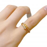 Cubic Zirconia Micro Pave Brass Finger Ring, gold color plated & micro pave cubic zirconia & for woman & hollow US Ring 