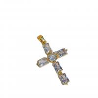 Cubic Zirconia Micro Pave Brass Pendant, with Cubic Zirconia, Cross, gold color plated, for woman 