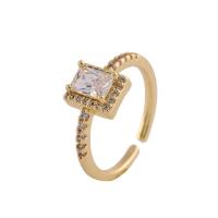 Цирконий Micro Pave Латунь палец кольцо, Квадратная форма, плакирован золотом, инкрустированное микро кубического циркония & Женский, размер:7, продается PC