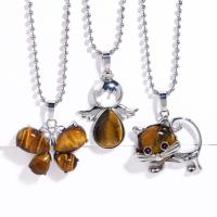 Tiger Eye Necklace, with Brass, with 5cm extender chain, silver color plated & for woman Approx 42 cm 