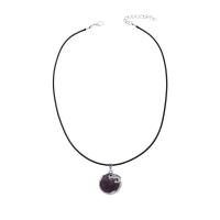 Quartz Necklace, Amethyst, with leather cord & Brass, with 5cm extender chain, silver color plated & for woman Approx 43 cm 