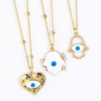 Evil Eye Jewelry Necklace, Brass, with 5cm extender chain, 18K gold plated & micro pave cubic zirconia & for woman & enamel & hollow Approx 45 cm 