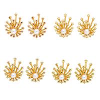 Cubic Zirconia Micro Pave Brass Earring, with Plastic Pearl, 18K gold plated, micro pave cubic zirconia & for woman 