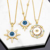 Evil Eye Jewelry Necklace, Brass, with Resin, with 5cm extender chain, 18K gold plated & micro pave cubic zirconia & for woman & enamel Approx 45 cm 