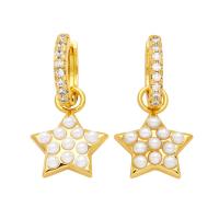 Cubic Zirconia Micro Pave Brass Earring, with Plastic Pearl, 18K gold plated & micro pave cubic zirconia & for woman 