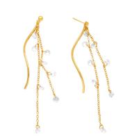 Brass Drop Earring, with Crystal, 18K gold plated, for woman, golden 