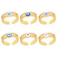 Evil Eye Jewelry Finger Ring, Brass, 18K gold plated, micro pave cubic zirconia & for woman & enamel 7mm, Inner Approx 18mm 