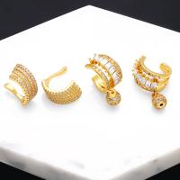Earring Cuff and Wraps, Brass, 18K gold plated & micro pave cubic zirconia & for woman 