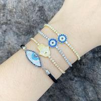 Evil Eye Jewelry Bracelet, Brass, with Cotton Cord, plated & micro pave cubic zirconia & for woman Approx 22 cm 