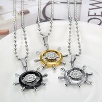 Titanium Steel Jewelry Necklace, Ship Wheel, fashion jewelry & for man & with rhinestone Approx 23.62 Inch 