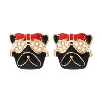 Plastic Pearl Zinc Alloy Earring, with Plastic Pearl, Dog, gold color plated, fashion jewelry & for woman, black 