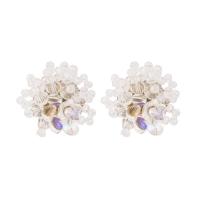 Glass Zinc Alloy Earring, Glass Beads, with Resin & Zinc Alloy, Flower, gold color plated, fashion jewelry & for woman 