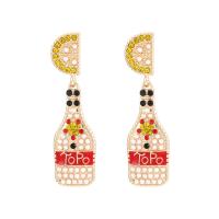 Zinc Alloy Rhinestone Drop Earring, Winebottle, gold color plated, for woman & with rhinestone 