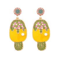 Enamel Zinc Alloy Drop Earring, with Plastic Pearl, Ice Cream, gold color plated, for woman & with rhinestone 