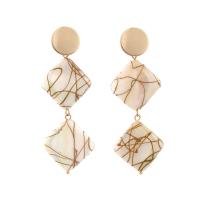 Freshwater Shell Earring, Zinc Alloy, with Shell, Rhombus, gold color plated, Bohemian style & for woman 