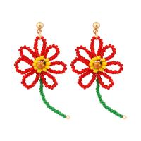 Glass Seed Beads Earring, Seedbead, with Zinc Alloy, Flower, gold color plated, Bohemian style & for woman 
