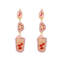 Enamel Zinc Alloy Drop Earring, gold color plated, for woman & with rhinestone 