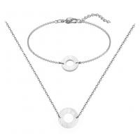 304 Stainless Steel Bracelet and Necklace, with Shell, Vacuum Plating, 2 pieces & for woman 45cm,17.5cm 